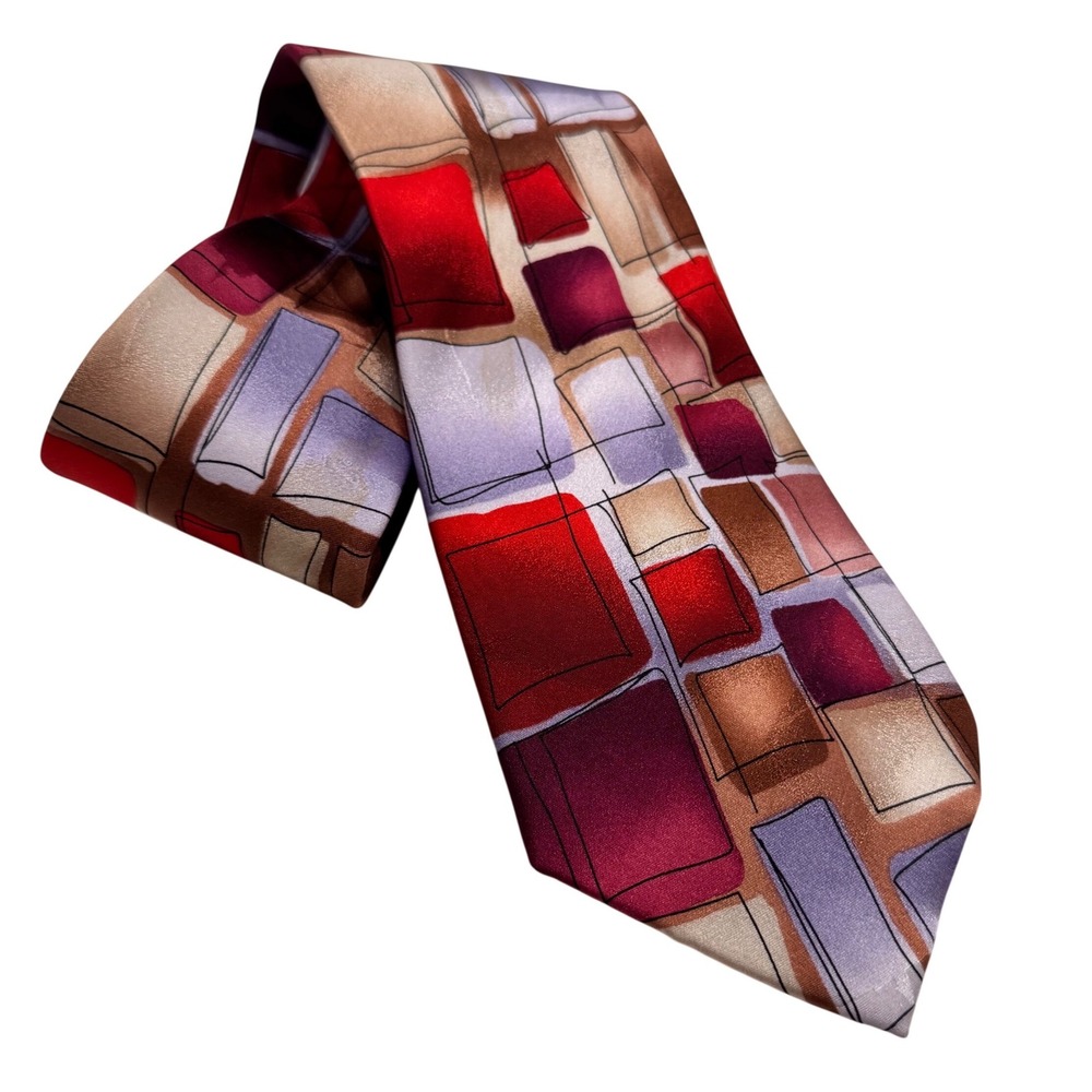 J Garcia Men Silk Tie Big Radio & Lamp Collection 53 Abstract Red Purple 3.5"